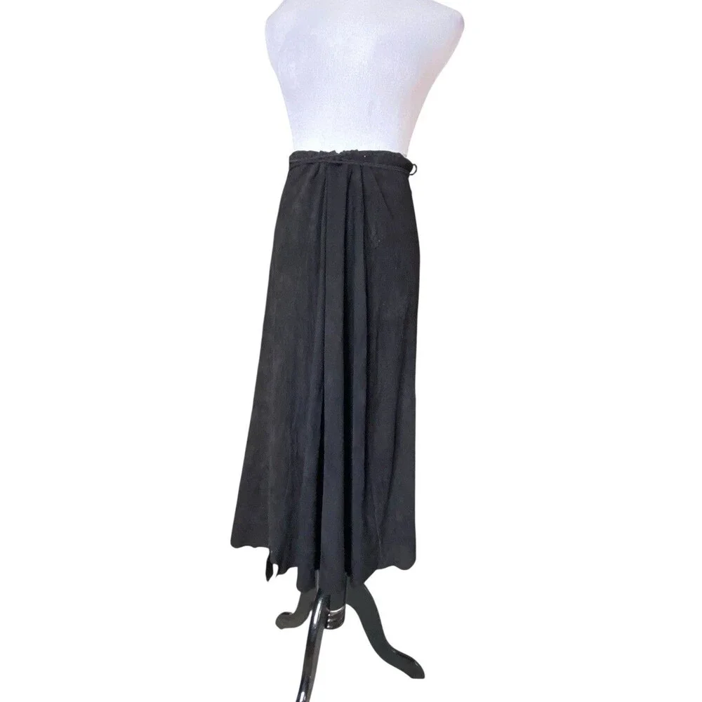 Vintage ERDA Deerskin Suede Midi Skirt Black Artisan Western Hippie Festival 70s
